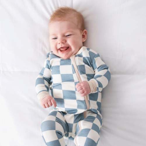 Baby Bamboo Pajamas W/ DreamCuffs®, Blueberry Checkerboard - Dreamland Baby | Maisonette