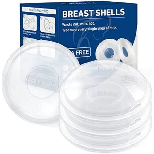 Babebay Breast Shells, Milk Collectors for Breastfeeding, Protect Sore Nipples, Collect Breastmilk Leaks, Soft Silicone Material, Reusable, 4 PCS