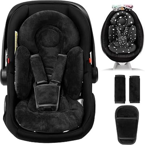 Infant Car Seat Insert, Head and Body Support, Reversible Newborn Insert Compatible with Baby Carseat, Stroller, Mamaroo Swing, Rocker, Bouncer. Baby Car Seat Cushion - Black