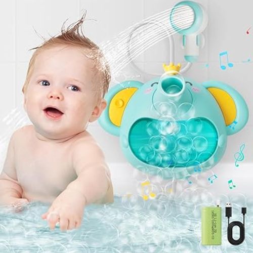 Cabezal de ducha para bebé, máquina para hacer burbujas para bañera, soporte de carga USB, juguete de agua con música para baño, gran regalo para niños de 1, 2, 3, 4, 5, 6 años, niños y niñas