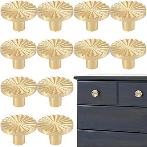 AddLotLot 12 PCS Golden Cabinet knobs Round Golden Cabinet Knobs Kitchen Cabinet Pulls Round Knobs Handles for Kitchen, Bedroom, Bathroom, Vanity Cabinets, Furniture Decoration Accessories