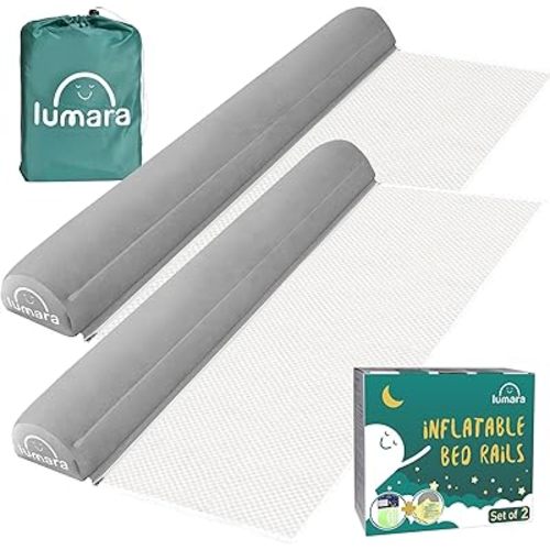 Inflatable Bed Rail for Toddlers 2 Pack - Portable Travel Bed Bumpers for Kids Fits Twin Full Queen King Size Beds - Non-Slip Safety Guard Rails