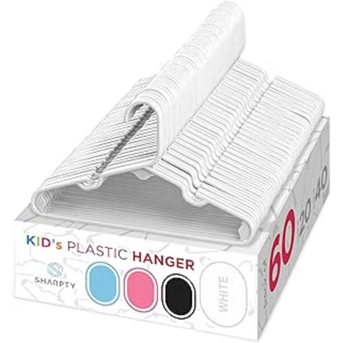 Amazon.com: Sharpty Kids Plastic Hangers, Children's Hangers for Baby, Toddler, and Child Clothes - Everyday Standard Use - Ideal for Boys and Girls Closet, Clothing, Pants, Coats, and More - White, 60 Pack : Home & Kitchen