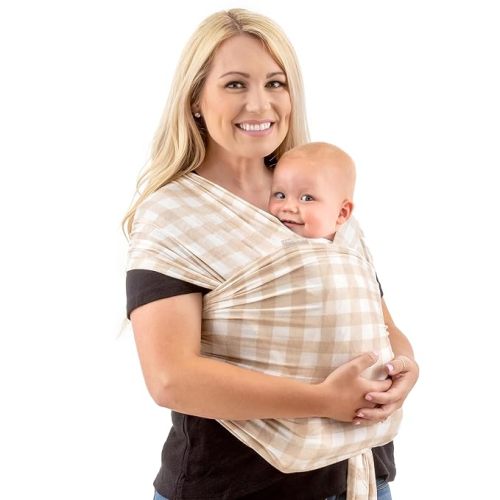 WeeSprout Baby Wrap Carrier - Perfect Baby Carrier Wrap Sling for Newborn and Infant, Enhances Baby Bonding, Soft and Breathable, Ideal for Babywearing - Gingham Sand