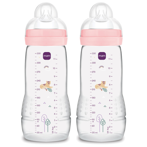 MAM Easy Active 11oz 2 Pack Bottle, Pink