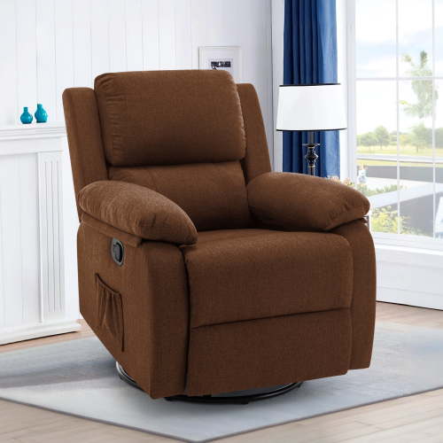 YSICK Small Swivel Rocker Recliner Chair for Small Spaces Linen for Living Room,Brown