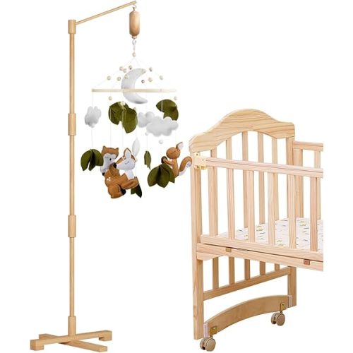 Crib Mobile Arm with Music Box, Floor Stand, Woodland Mobile