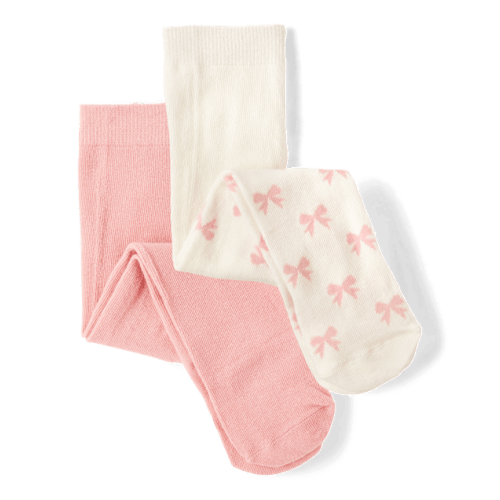 Baby Girls Bow Tights 2-Pack - Pink