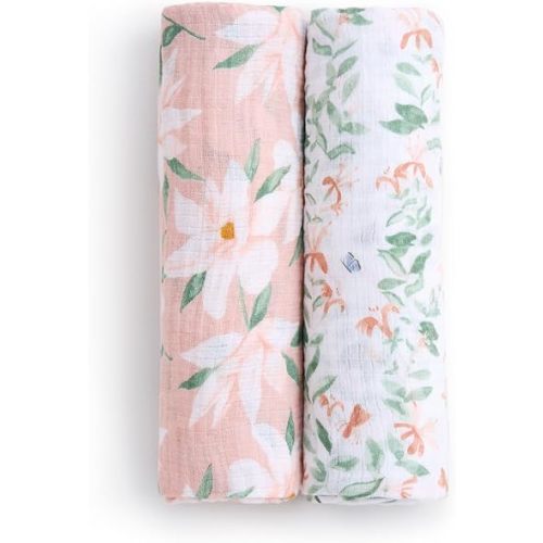 aden + anais Essentials Cotton Muslin Swaddle, Breathable Baby Blanket, Ideal for Boys, Girls, Newborns, Babies & Infants, Receiving Blanket, Soft and Lightweight Wrap, 2 Pack, Butterfly Garden