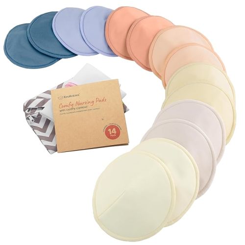 Organic Nursing Pads - 14 Washable Viscose Derived from Bamboo Breastfeeding Pads, Wash Bag, Reusable Breast Pads for Breastfeeding, Nipple Pads for Breastfeeding Essentials (Sweetheart, L 4.8")