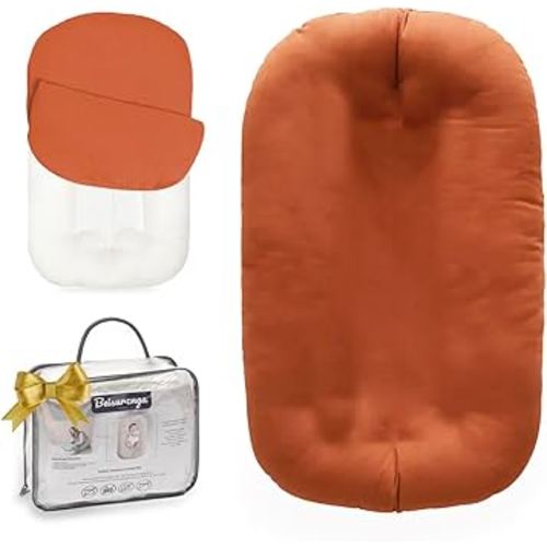 Baby Lounger - Snuggle Cozy Me Infant Lounger for Newborns | Breathable & Soft, Portable Awake-Time Pad, Essential Baby Gift- Orange (Lounger Cover Included)