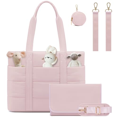 LOVEVOOK Diaper Bag Tote, Puffer Baby Diaper Bag with Insulated Pocket,Travel Diaper Tote with Pacifier Case and Changing Pad