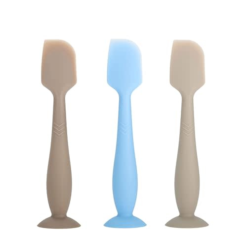 3 Pack Baby Diaper Cream Spatula Applicator, Soft Silicone Butt paste Spatula Diaper Cream Brush with Suction Cup Base (Grey, Blue, White)