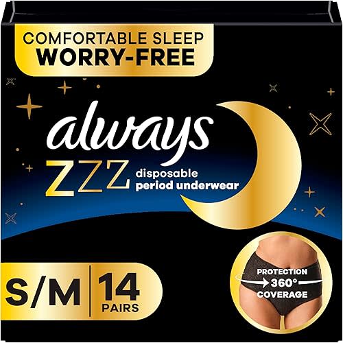 Always ZZZ Overnight Disposable Period Underwear for Women Small/Medium, 360° Coverage for Worry-Free Nights, 14 Count (2 Packs of 7)