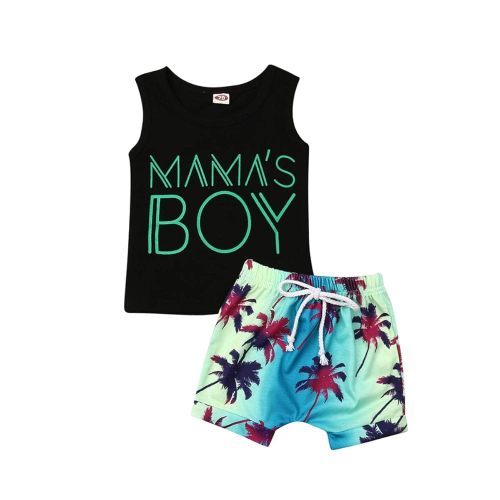 EQSJIU Baby Boys Outfits Summer Clothes 2Pcs Shorts Set Cute Mamas Boy Print Tank Top Beach Style