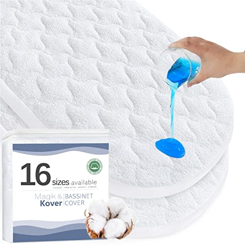 Moses Basket Mattress Pad 16" x 30" - Fit for Plum Sparrow, Baby Delight Slumber/Beside Me Doze, 4moms MamaRoo Sleep Bassinet, Waterproof Quilted Mattress Protector, Cotton Terry Surface