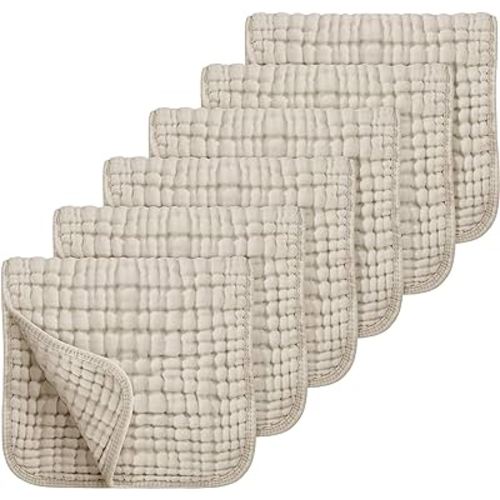 Looxii 100% Cotton Muslin Burp Cloths Large 20''x10'' Extra Soft and Absorbent 6 Pack Baby Burping Cloth for Boys and Girls (Apricot)