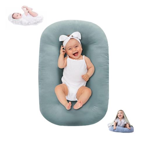 Baby Lounger for Infants Babies 0-12 Months, Bionic Organic Lounger, Soft Cotton Breathable Infant Floor Seats & Loungers for Newborn Baby Shower Gifts (Greyblue)