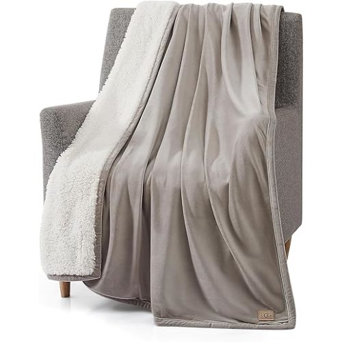 UGG Bliss Throw Blanket Plush Soft Fleece Fluffy Blankets for Bed or Couch Oversized Warm Reversible Machine Washable Medium Weight Home Decor Giftable Throw, 50-inch x 70-inch, Oyster Brown