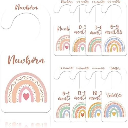 Whaline 16Pcs Baby Closet Dividers Boho Rainbow Design Hanging Nursery Paper Closet Organizer Double-Sided Size & Age Baby Wardrobe Organizer for Newborn Essentials Storage