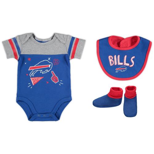 Newborn & Infant Buffalo Bills Royal Tackle Bodysuit, Bib & Booties Set