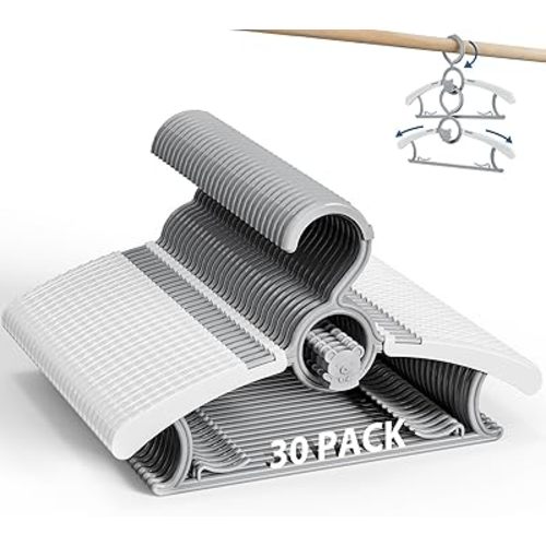 Kids Hangers 30 Pack Extendable Adjustable Baby Hangers - Non-Slip Stackable Kid Hangers,11-14 Inch Plastic Toddler Hangers for Baby Kids Children,Kids Clothes Hangers for Closet Grey Bear