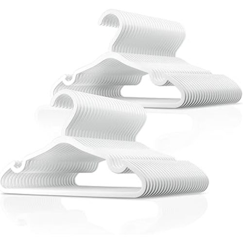 Plastic Kids Hangers 50 Pack Non-Slip Baby Clothes Hangers for Closet, Toddler Hangers for Infant, Child, and Newborn Clothing, Childrens Hangers for Pants Skirts Coats (White)