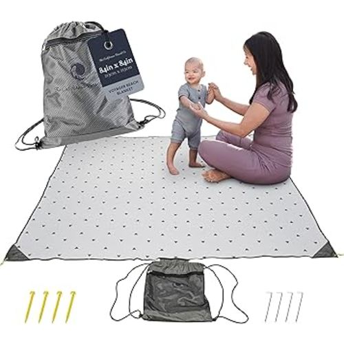 POP 'N GO Picnic Blankets - Waterproof Picnic Blanket W/Sand & Ground Stakes - Beach & Outdoor Blanket, Foldable W/Travel Bag - Picnic Supplies