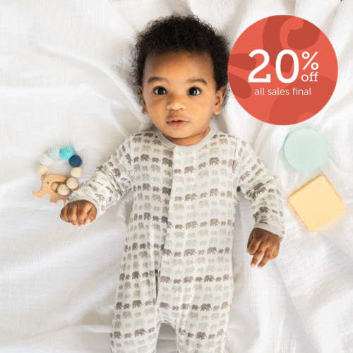 9-12 M gray dancing elephants organic cotton magnetic footie