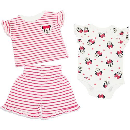 Magic Threadz Disney Baby Girls 3-Piece Short Set Aristocats Marie Minnie Pooh Stitch Bambi Outfit (0/3M–24M)