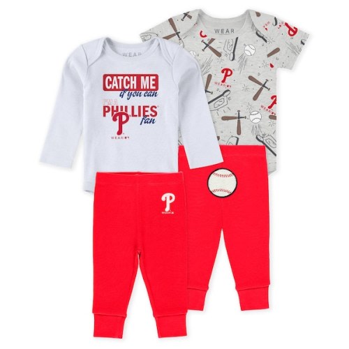 Philadelphia Phillies WEAR by Erin Andrews Newborn & Infant Three-Piece Turn Me Around Bodysuits & Pant Set - Heather Gray/White/Red