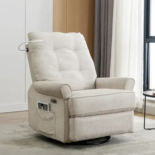 LUMISOL Power Swivel Rocker Recliner Chair, Electric Glider Reclining Sofa Chair with USB Ports, Nursery Recliner with Side Pockets and Touch Sensitive Lamp for Living Room, Bedroom (Cream)