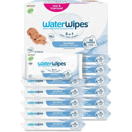 WaterWipes Sensitive+ Newborn & Baby Wipes, 99.9% Water, Unscented, 12 Pack | 3-in-1, cleans, cares & protects, hypoallergenic formula, 0% fragrance & alcohol, 720 count for everyday use : Amazon.co.uk: Health & Personal Care