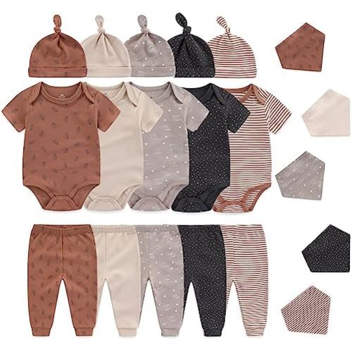Baby Short Sleeve Jumpsuit Essentials Infant Clothing Set 20-Piece for Boys and Girls