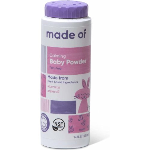 MADE OF Organic Baby Powder - Organic Corn Starch Baby Powder for Sensitive Skin - NSF Organic Certified - Made in USA - 3.4oz - Fragrance Free - 3.4 Fl Oz (Pack of 1)