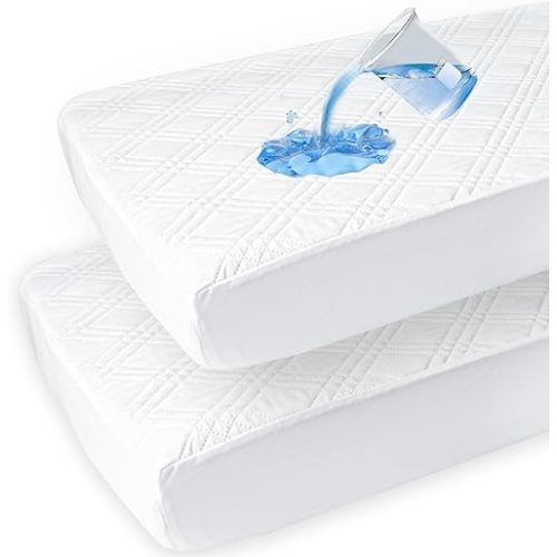 david's kids Waterproof Crib Mattress Protector 2 Pack, Ultra Soft Breathable Crib Mattress Pad Cover for Boys Girls Neutral, Fit Standard Crib Mattress and Toddler Mattresses, White