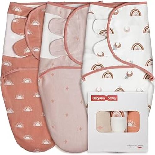 GLLQUEN BABY 3-Pack Baby Swaddle Sleep Sacks for Newborn - Baby Swaddles 3-6 Months, Baby Swaddle Sack, Rainbow & Sun, Baby Swaddle Blanket Wrap(Medium/Large)