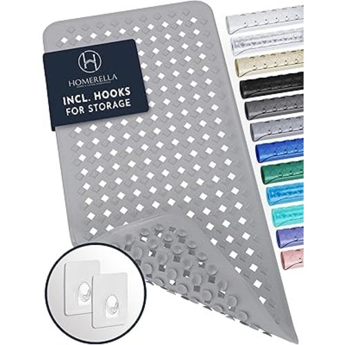 homerella® Bath Mat for Tub Non Slip Mold Resistant 35x16 - Shower Mat Non Slip Anti Mold - Bath Tub Mat Suction Cups incl. Hooks for Drying - Bathtub Mat Non Slip - ANI Slip Shower Mat Inside Tub
