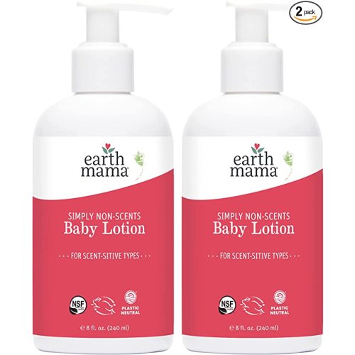 Earth Mama Simply Non-Scents Baby Lotion for Dry Skin, Calendula Cream for Newborn Skin Care, Organic Moisturizer for Children with Aloe Juice, Rooibos, & Shea Butter, Fragrance Free, 8-Fl oz (2-Pk) - Unscented - 8 Fl Oz (Pack of 2)
