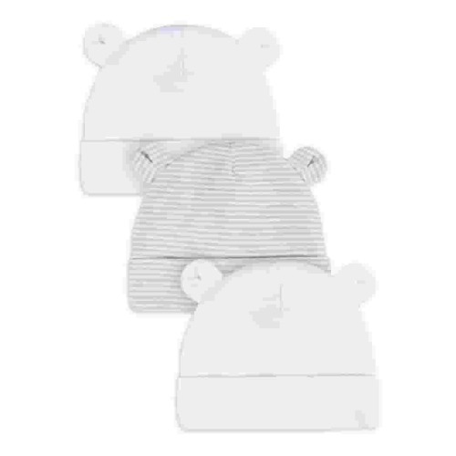 Gerber Baby Boy or Girl Unisex White Beanie Cotton Caps, 3-Pack, Sizes Newborn - 0/6 Months