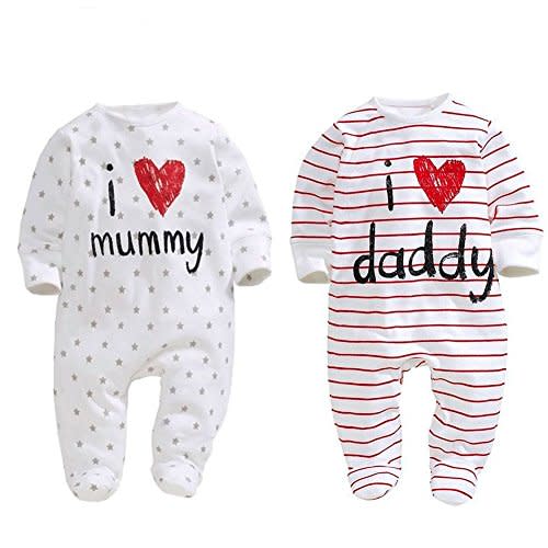 AOMOMO Unisex-Baby Clothes Newborn Twins I Love Mummy I Love Daddy Bodysuit Twins 2 Pack