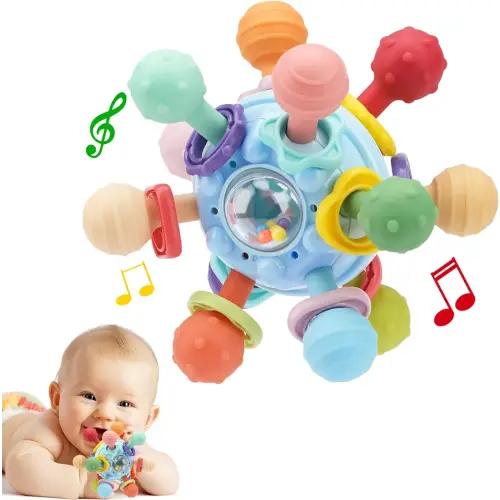 Baby Montessori Teething Toys for 0-6 6-12 Months, Food Grade Teether Sensory Toys for Babies 0 3 6 9 12 Months, Infant Newborn Developmental Learning Rattle Toys Gifts for Baby Boys Girls