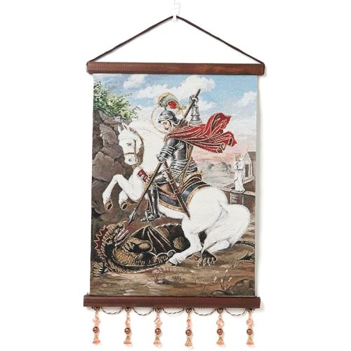 HZMAN Knight Templar Painting Retro Handmade Weave Wall Art Decor Medieval Crusader Aesthetic Picture for Living Room Bedroom Wood Framed 17x12 inch