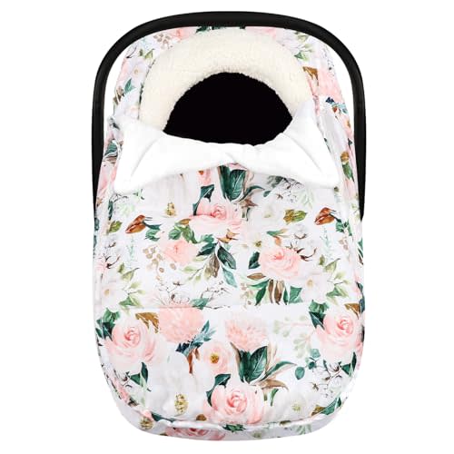 DILIMI Car Seat Covers for Babies, Winter Baby Car Seat Cover, Infant Car Seat Canopy for Boys Girls, Warm Windproof Carseat Canopy for Newborn, Pink Floral