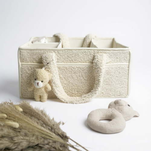 Cozy Plush Organizer with Bear Diaper Stackers & Caddies Newborn Baby Items Diaper Bags Organizer Cream