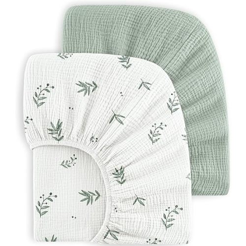 Bearmoss Muslin Crib Sheets 100% Cotton Baby Crib Sheets Fitted for Standard Crib Mattress & Toddler Bed Mattress 52"x28" Soft Breathable Crib Sheet Neutral for Boys Girls - 2 Pack (Bamboo)