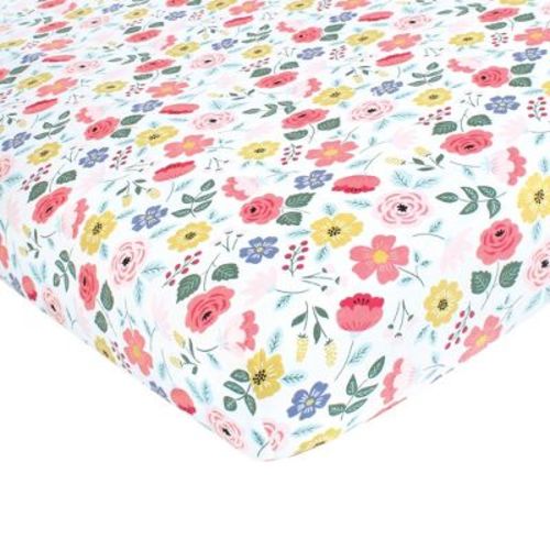 Hudson Baby Infant Girl Cotton Fitted Crib Sheet, Modern Botanical, One Size