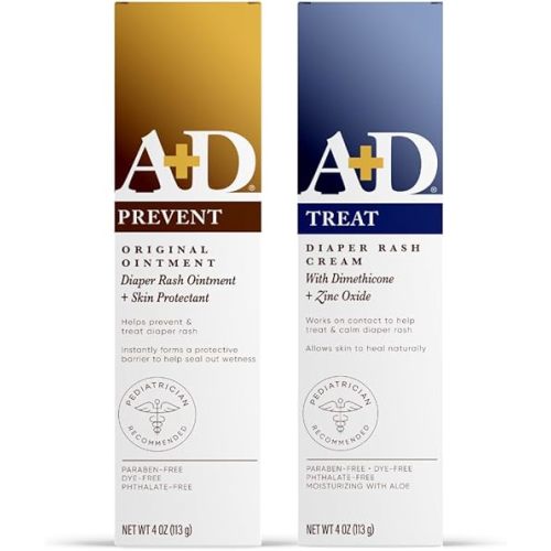 A+D Original Diaper Rash Ointment + Zinc Oxide Diaper Rash Cream 4oz Variety Pack - Prevents & Treats - Moisturizing Skin Protectant With Vitamins A & D