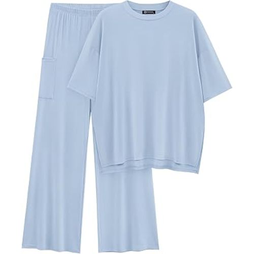 PRETTYGARDEN Women's 2 Piece Outfits Casual Short Sleeve Pullover Tops and Wide Leg Pants Lounge Sets Tracksuits