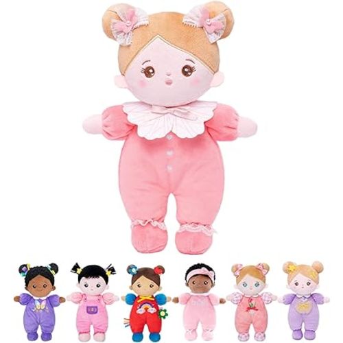 OUOZZZ Soft Baby Doll for Girls - My First Baby Doll Birthday Gifts for Girls Plush Rag Dolls Pink Bow Dress Toy for Toddlers Kids Infants 10"